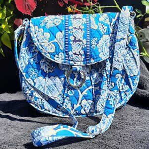 Vera Bradley Blue Lagoon Quilted Floral Crossbody Saddle Up Flap Purse Bag EXUC